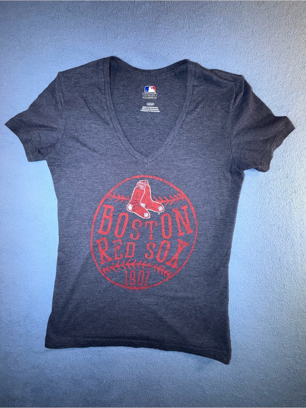 MLB Boston Red Sox Gray V-Neck Tee with Red Logo Women’s  Size Small